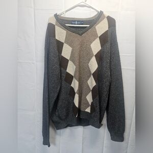 T Harris London Mens Himalayan Yak Gray and Brown Argyle Sweater